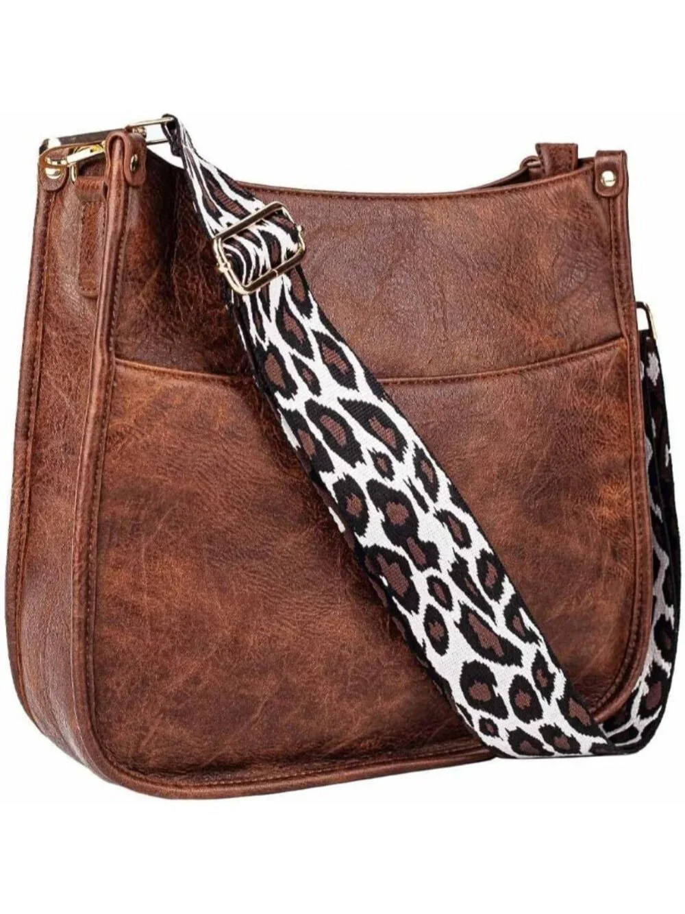 Women's Dark Brown Leather Small Crossbody Bag Wide Guitar Strap Shoulder Purse